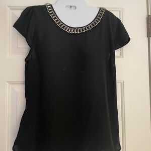 Anthropologie Mine Black rhinestone embellished Women's Top semi sheer